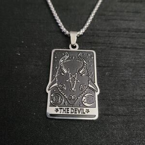 Cute "the devil" black & silver tarot card necklace